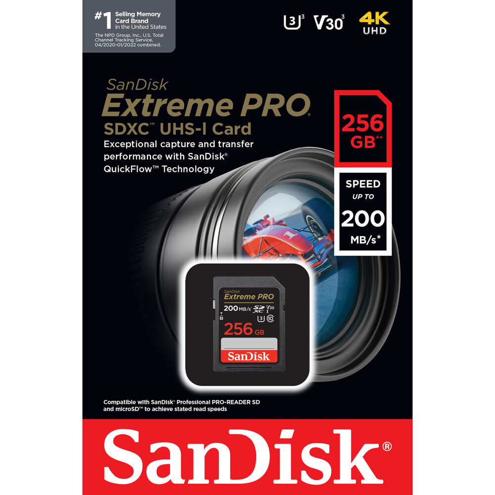 Карта памяти SanDisk Extreme Pro 256GB SDXC UHS-I U3 V30, R/W 200/140 МБ/с