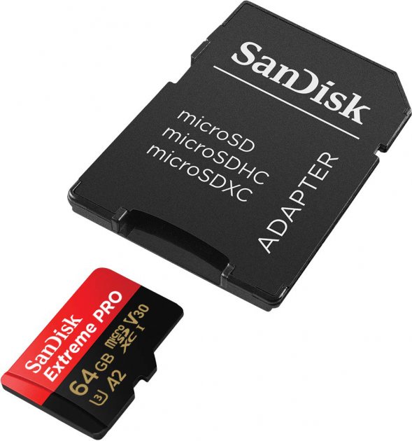 Карта памяти SanDisk microSDXC Extreme Pro V30 64GB C10 UHS-I U3 + SD адаптер (SDSQXCY-064G-GN6MA)