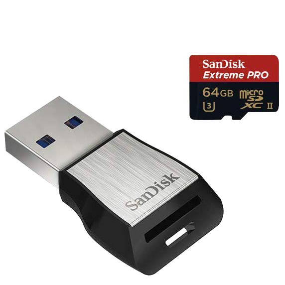 Карта памяти Micro SDXC-64GB Sandisk Extreme Pro 275MB/1833X + USB 3.0 READER [SDSQXPJ-064G-GN6M3]