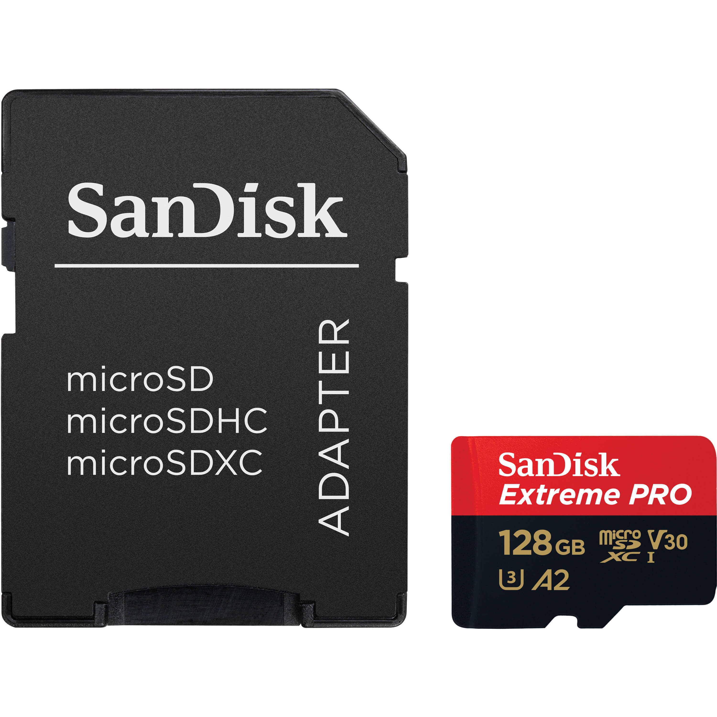 Карта памяти SanDisk microSDXC Extreme Pro V30 128GB C10 UHS-I U3 + SD адаптер (SDSQXCY-128G-GN6MA)