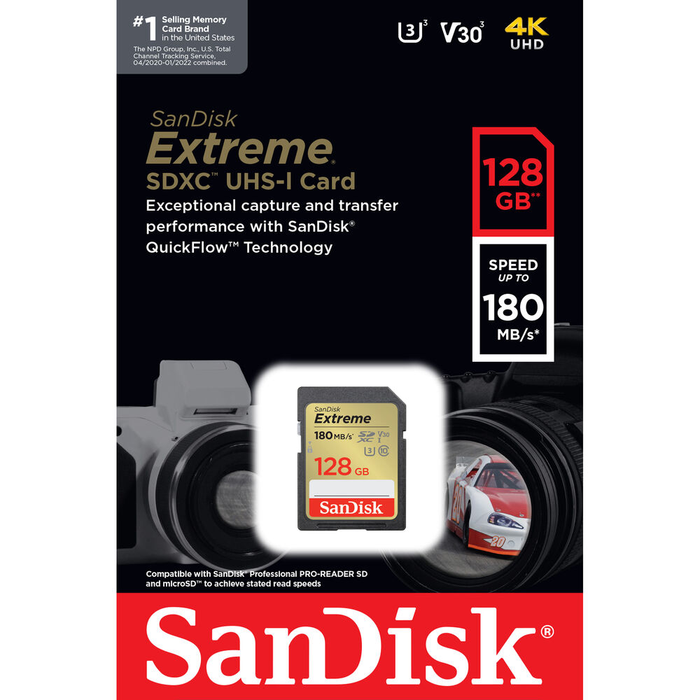 Карта памяти SanDisk Extreme SDXC 128Gb UHS-I Class 3 V30 180/90 MB/s