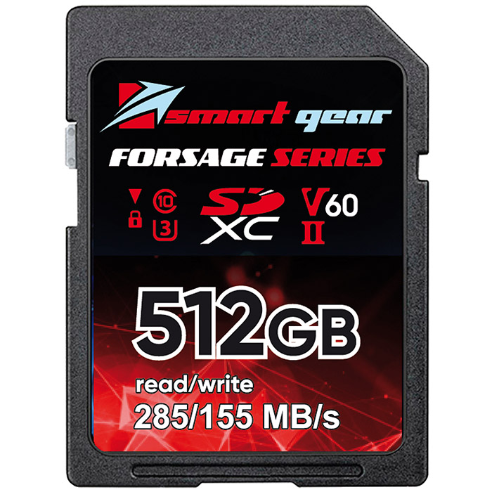 Карта памяти Smart Gear SDXC UHS-II V60 Forsage, 512GB W155/R285, 1000P/E cycles.