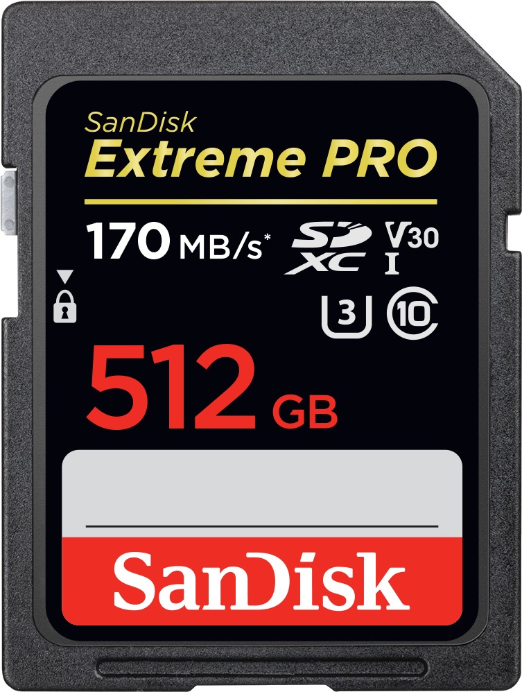 Карта памяти SanDisk Extreme PRO SDXC 512 ГБ Class 10, V30, UHS-I U3, R/W 170/90 МБ/с