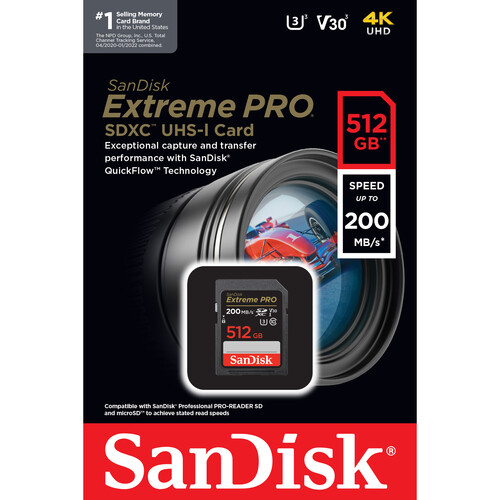 Карта памяти SanDisk SDXC 512GB Extreme Pro UHS-I V30 U3 200/140 MB/s