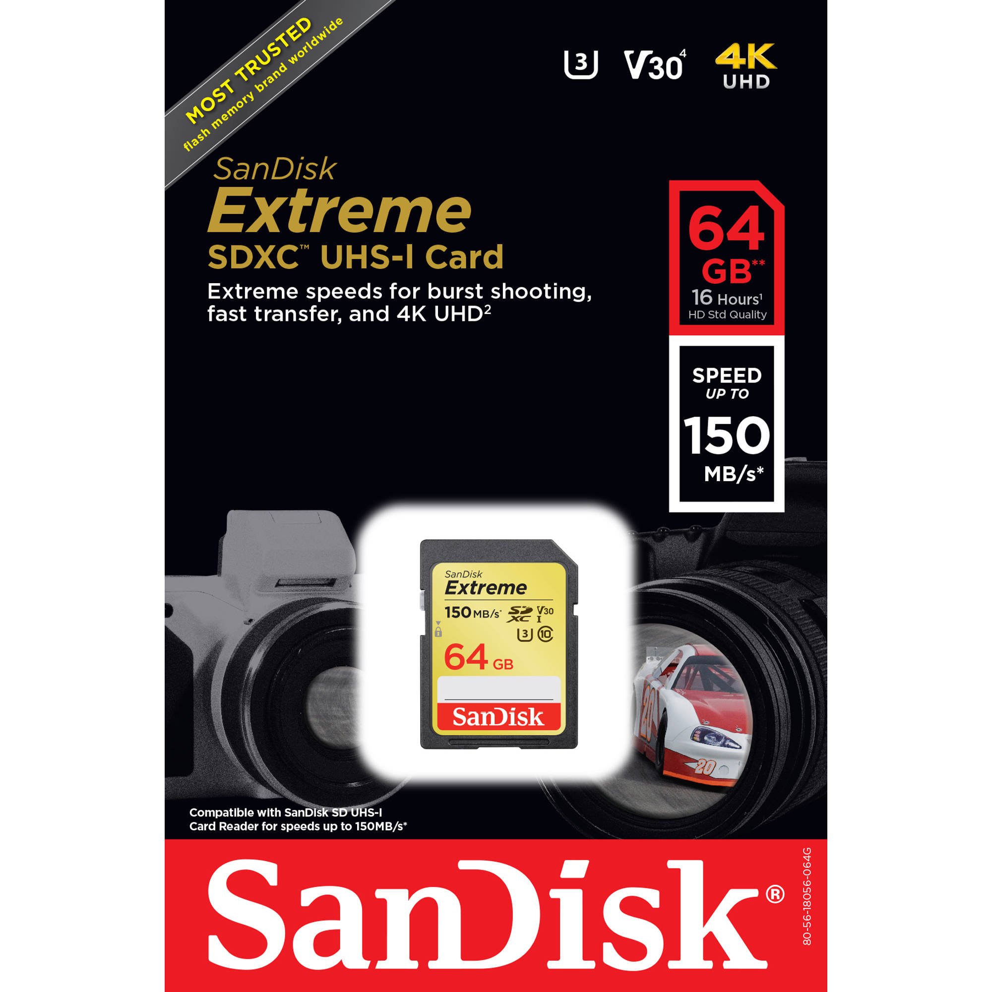 Карта памяти SanDisk Extreme SDXC Class 10 UHS-I U3 150MB/s 64 ГБ (SDSDXV6-064G-GNCIN)