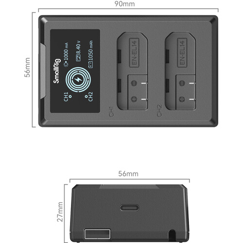 SmallRig 3819 Зарядное устройство с двумя литий-ионными аккумуляторами EN-EL14
